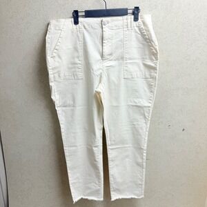 Pilcro Anthropology Sz 33 Womens Off White Frayed Hem Stretch Pockets‎ Pants